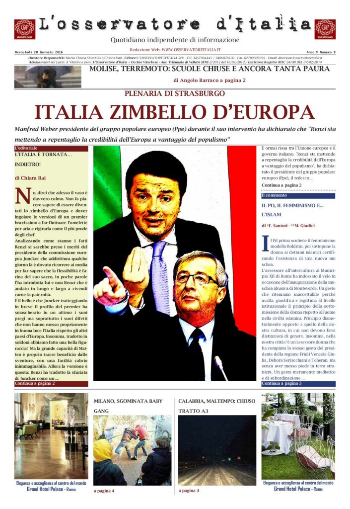 L'osservatore d'Italia edizione del 20 Gennaio 2016